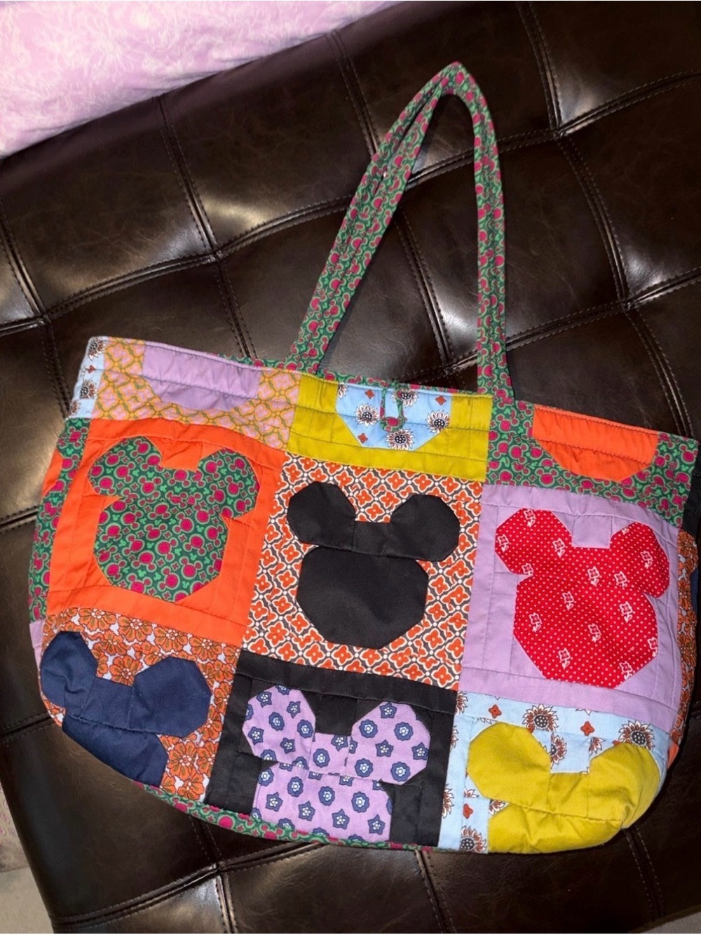 Used Mickey on Repeat Patchwork Hathaway Tote- Multicolor